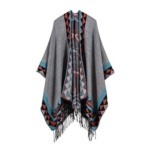Dam poncho med tofsar för höst/vinter, 130 x 150 cm poncho sjal filt kappa vändbar poncho för kvinnor