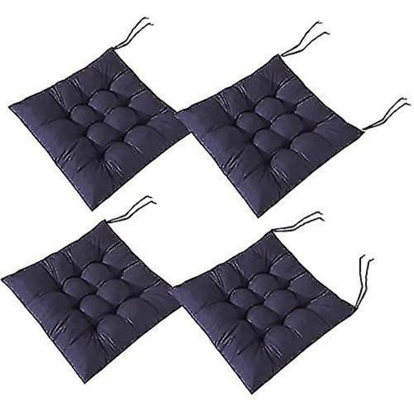 4 stk Myke Stolpute, Stolsetepute med Bånd, Stolpute Spisestue for Hage Patio Kjøkken Spisestue (40x40cm) blue