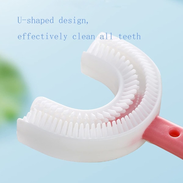 2 set U-formad tandborste för hela mun för barn 9,5*4,8 cm (blå+rosa)