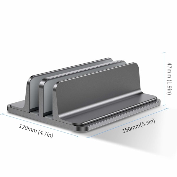 Dubbel Vertikal Laptop Stativ, Aluminiumlegering Hållare Grå