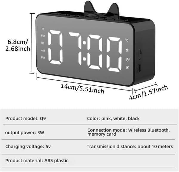 Digitaalinen herätyskello Bluetooth-kaiutin, kaksoiskello, FM-radio