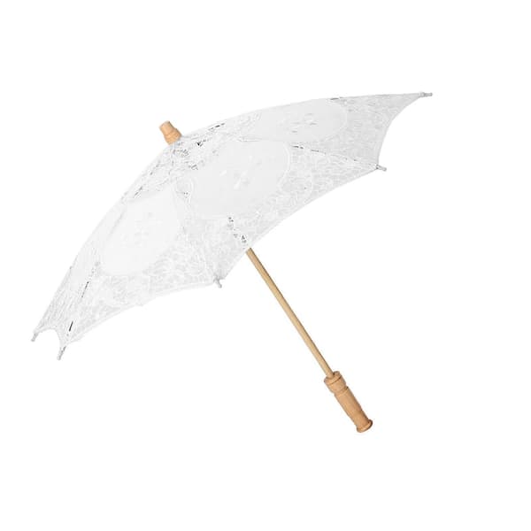 Blondebroderi Bryllup Brud Parasoll Håndlaget Paraply Hvit