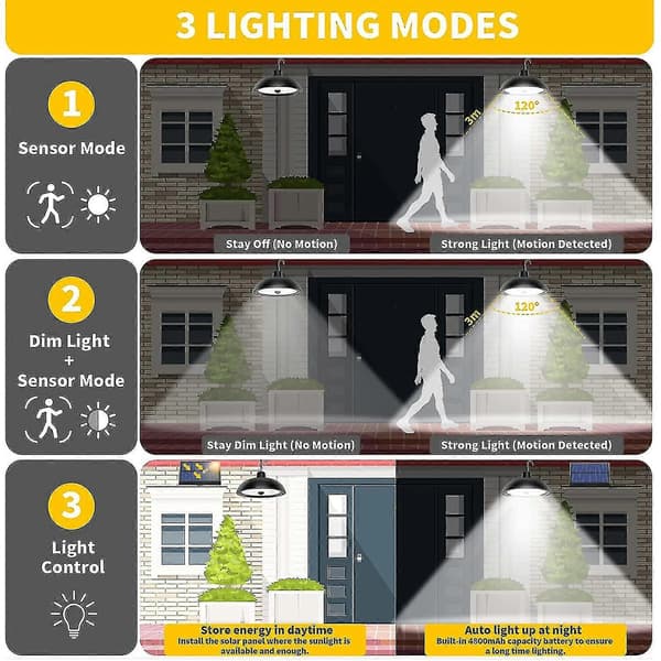 Solcellelampe utendørs, 78 LED 4 Modus Solcellelampe med bevegelsessensor, fjernkontroll, 360 justerbart solcellepanel, 3 lysstyrker, IP65 vanntett solcelle