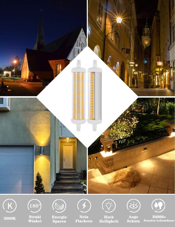 2-pack 118mm R7s LED-lampor Dimbar Varmvitt 3000K