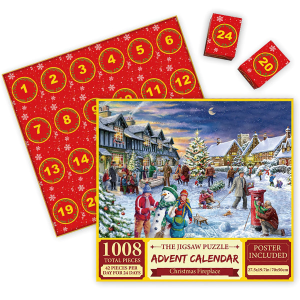 Julepuslespill adventskalender, 1008 stk puslespill for voksne barn,jule adventskalendergaver til dåpsgaver (C) C