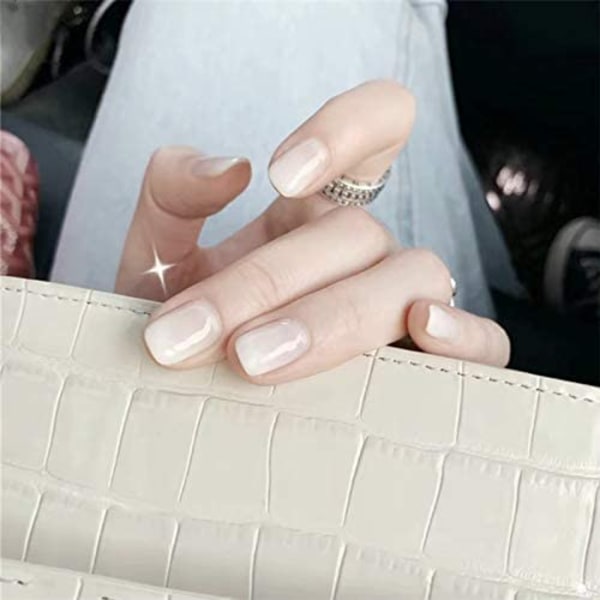 24 stk. Nude Square Korte Falske Negle, Gradient Hvide Franske Negle