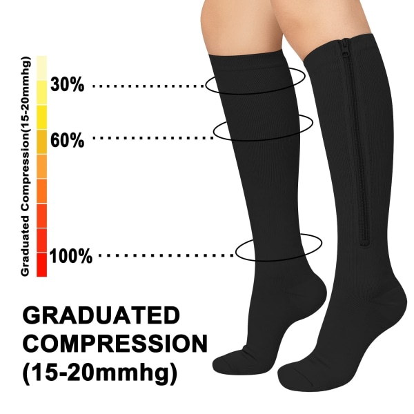 2 paria vetoketjulliset kompressiosukat naisille, miehille, lääketieteellinen 15-20 mmHg, umpivarvas Flight-sukat Graduated tukisukat L/XL