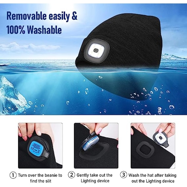 Pipo hattu kevyellä unisex talvivalolla Hatut LED USB -ladattava taskulamppu Cap Taskulamppu pää Lahja naisille miehille