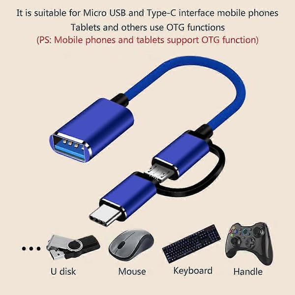 Vanligt Använd Dataöverföringskabel Typ-C Hane Micro Usb Hane Till Usb Hona