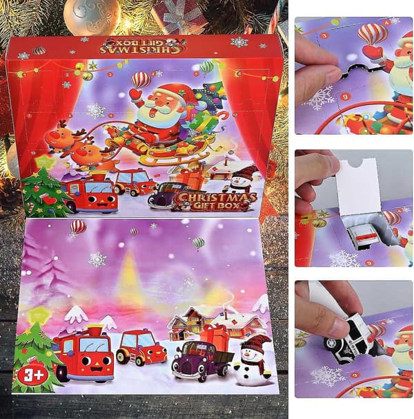 Julekalender, Adventskalender for Barn 2024, 24 Dagers Nedtelling Lekebil Julekalender