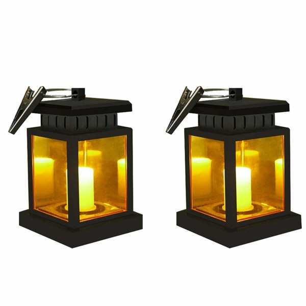 Solcelledrevet stearinlys lanterne LED flimrende flammefri stearinlys udendørs have hængende paraply lanterner LED sikkerhed natlys lampe med klip (pakke med 2)