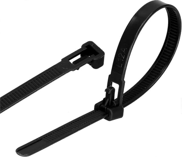 100-pak kabelbindere (8 mm x 250 mm, sorte), genanvendelige, justerbare