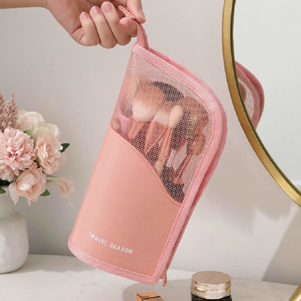 Makeup-børstetaske Halvklar stående lynlåslomme (Pink)