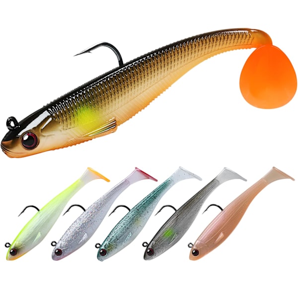 Myke plastlokker for bass, gjeddelokker, ferdigmonterte, ultraskarpe BKK/VMC-kroker, kunstige lokker, salt- og ferskvannsutstyr