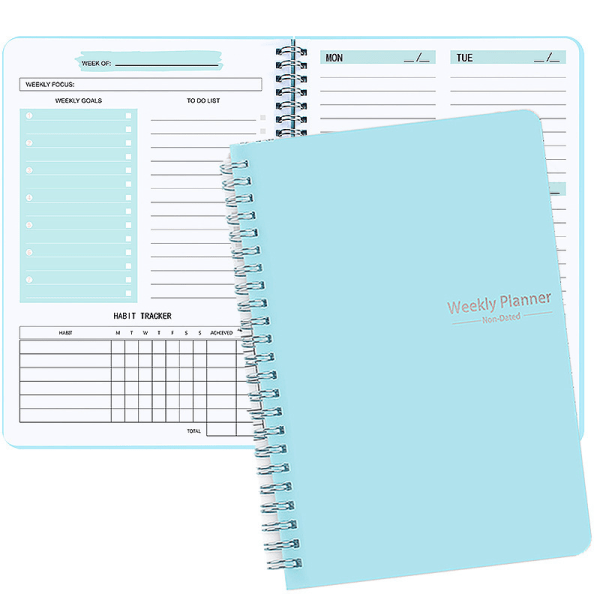 A5 Weekly Planner Notebook, odaterad att göra-lista Notebook 52 veckors Daily Planner-spårning (A5 Weekly Planner blå)