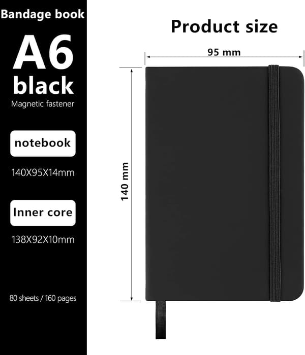 1 stk. Lomme Notesbog Små Notesbøger Hardback Notesbog A6 Notesblok Journal 160 Sider (80 Ark) - Sort