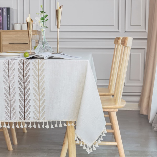 Rektangulær vaskbar duk i bomullslin, elegant duk til spisebord, 140 x 220 cm, til hjemmekjøkken og spisestuedekorasjon