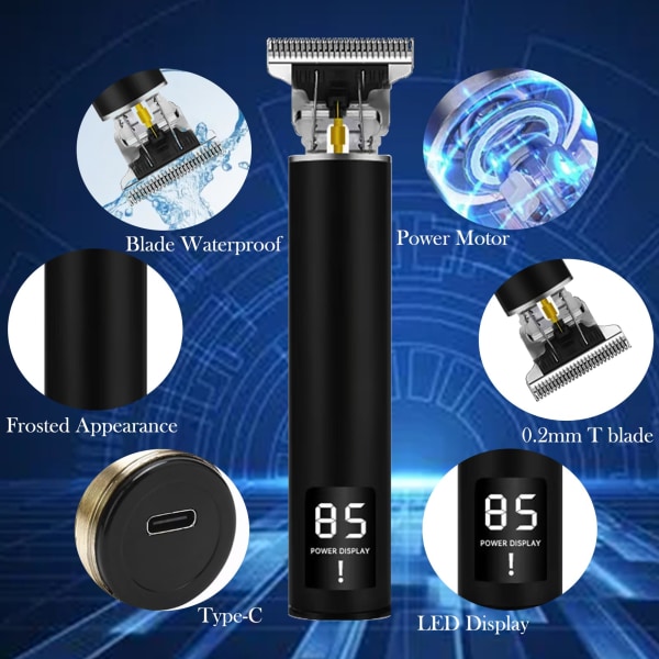 Hårklippare för män,Elektriska hårklippare för män Sladdlös hårtrimmer Vattentät skäggtrimmer LED-skärm med 4 styrkammar