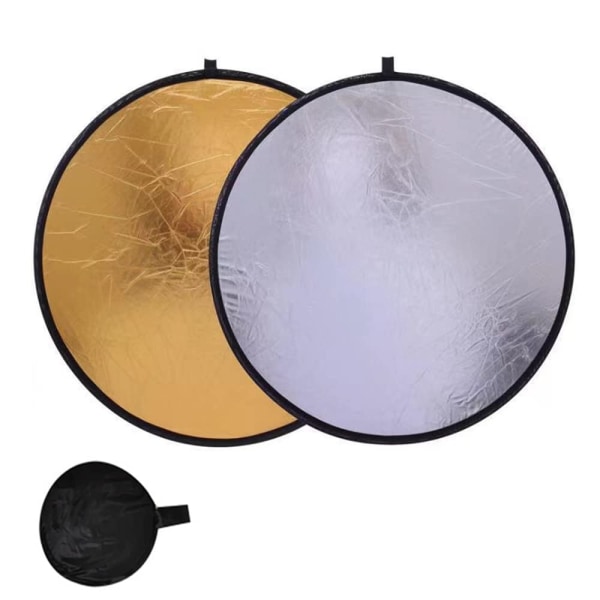 Reflektorfotografering, 60 cm bærbar 2-i-1 rund reflektor Sammenleggbar for fotostudiobelysning og utendørsbelysning, sølv og gull