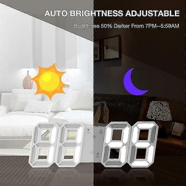 Stor 3D LED Digital Veggklokke