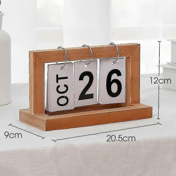 1 stk. Kalender i tre med vendbare sider, evigvarende skrivebordskalender, DIY årlig planlegger