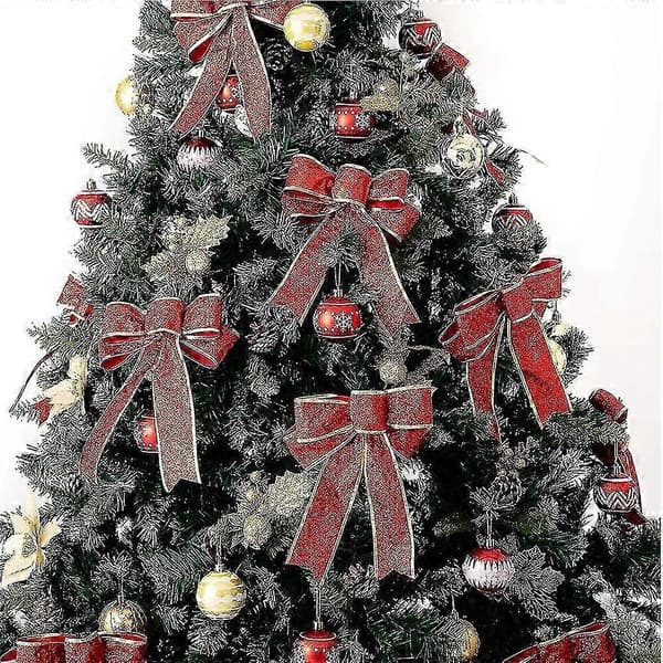 8 st Glitter Julkrans Rosett Julgransprydnader Rosetter För Juldekoration red edge