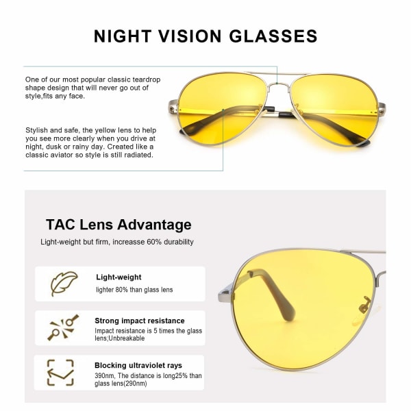 Natkørselsbriller, Night Vision Anti-glare sikkerhedsbriller Polariseret gul linse til dag- og natkørsel, UV400 beskyttelse