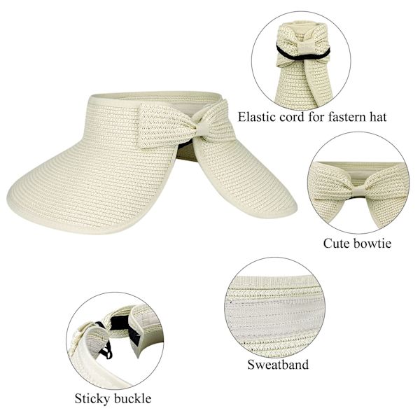 Hat Sun Visor Hat with Wide Brim for Women Ladies Foldable Cap Ponytail Beach Hat with A Storage Bag for Summer Beige