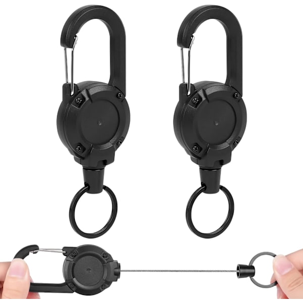 Heavy Duty Retractable Keychain, 2stk Retractable Badge Holder, Retractable ID Badge Reel Heavy Duty Reel Clips Retractable Badge Reels black
