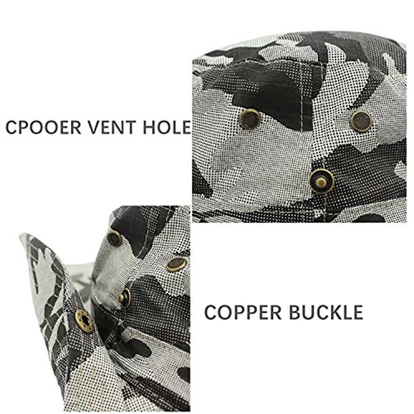 Camouflage solhat med bred skygge og justerbar hagerem (Khaki)