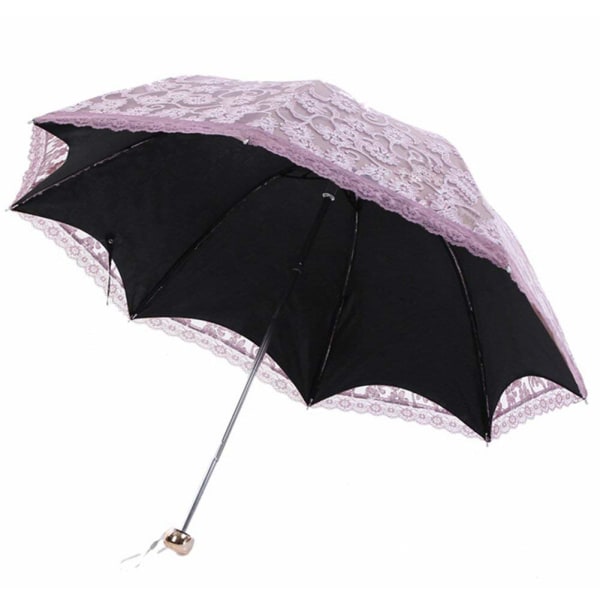 Kompakt blonder bryllup parasol folde rejse solparaply UV blok (pink)