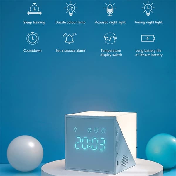 LED touch stemmeaktiveret lys smart vækkeur terning USB digital elektronisk smart digital bordur (Farve: Blå)