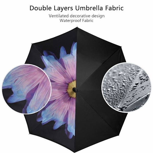 Dobbelt lag Inverted Paraplyer Revers Folding Paraply Selvoppstående Vindtett UV-beskyttelse med C-formet håndtak - Purle Daisy