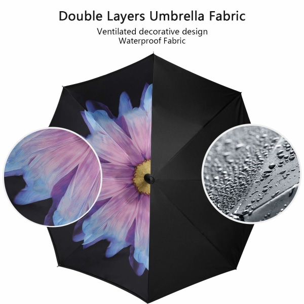 Dobbeltlags omvendte paraplyer Omvendt foldeparaply Selvstående vindtæt UV-beskyttelse med C-formet håndtag - Purle Daisy