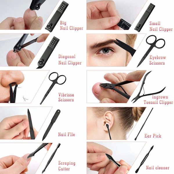 Manikyrset Pedikyr Kit Nagelklippare -  (Svart)
