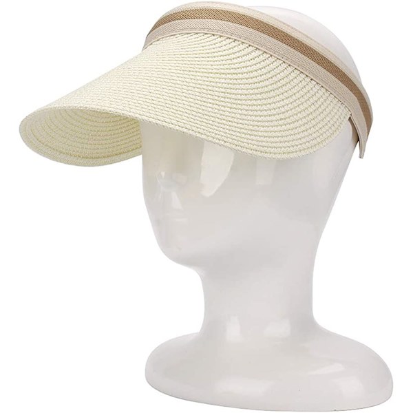 Kvinners Stor Bredde Strand Halm Golf Solhatt Sommer Cap(Hvit)