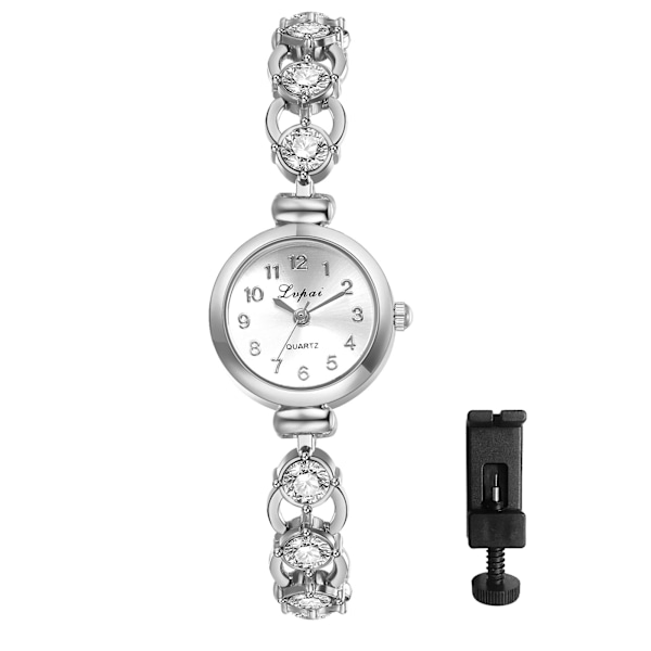 Elegant analog kvartsur för kvinnor, rektangulär klocka med romerska siffror och strass, armband i metall, roséguld/silver