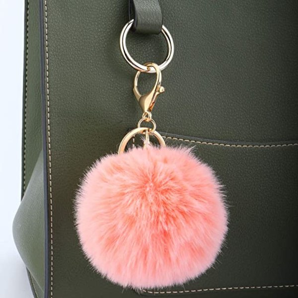 Nyckelring Fluffy Faux Fur Ball med Guldpläterad Nyckelring (Orange)