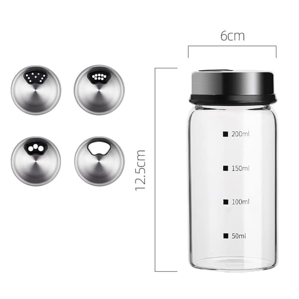 2-pack glas krydd-, salt- och pepparkvarn med mått, justerbar med olika stora hål för kryddning (200 ml * 2 st)