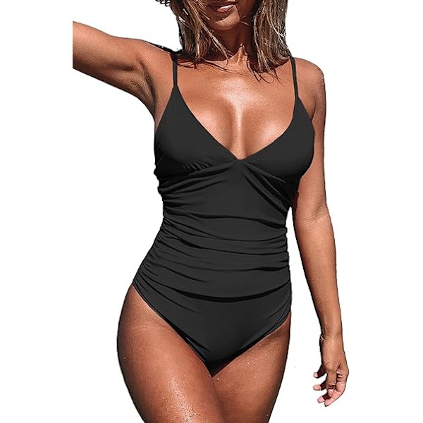 Badedrakt Dame Magekontroll Push Up Badehette V-hals Polstret Hel Badedrakt black L