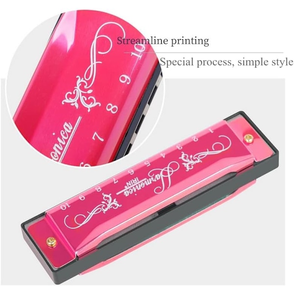 Blues Harmonica Munnspill, Diatonisk Blues Harmonica i C-tone, 10 Huller 20 Toner Blues Harp Munnspill Harmonica (Rose Red) silver
