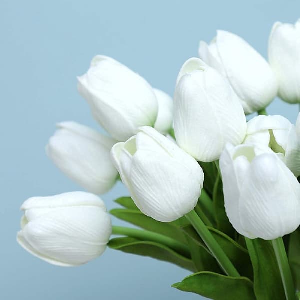 Kunstige tulipaner blomster til hjemmedekorasjon, 8 stk hvite