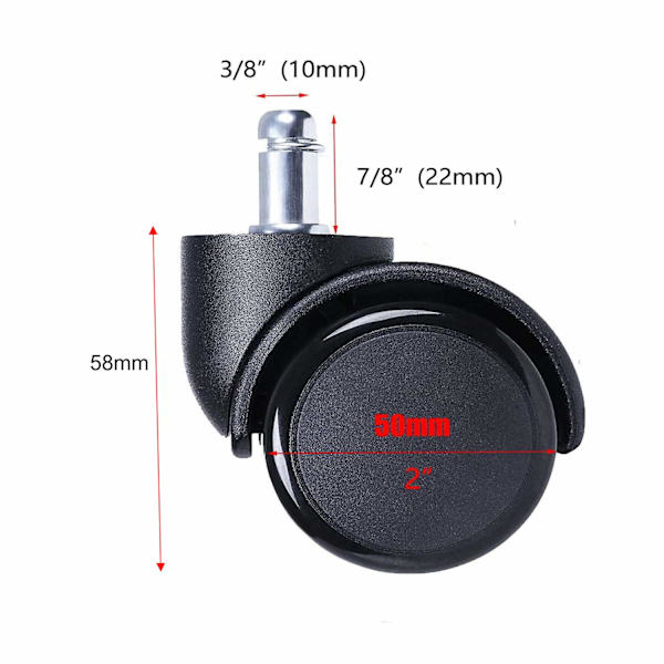 10mm stjälk caster hjul gummihjul för stolsbyte