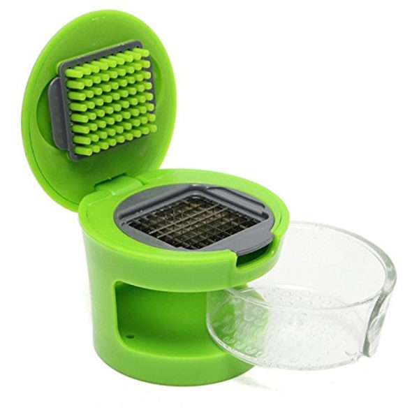 1 st vitlökhackare, rostfritt stål minivitlökpress kross gadget ingefära hackare skärare med genomskinlig plastbricka grön