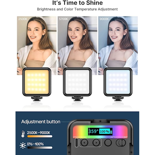Videovalo RGB, VL49 Kameravalo Mini 360° Täysväri, Valokuvausvalot Ladattava 2500K-9500K, Led-paneeli Valokuvausvalaistus