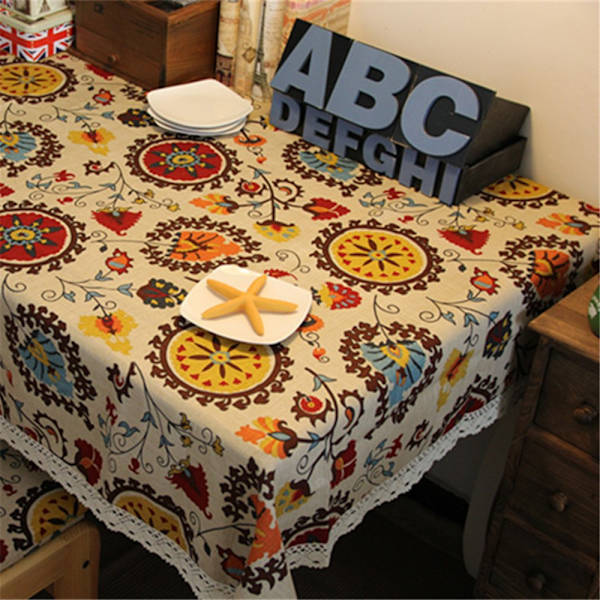Vintage blonder solsikke duk, linbrodert (90*90cm)
