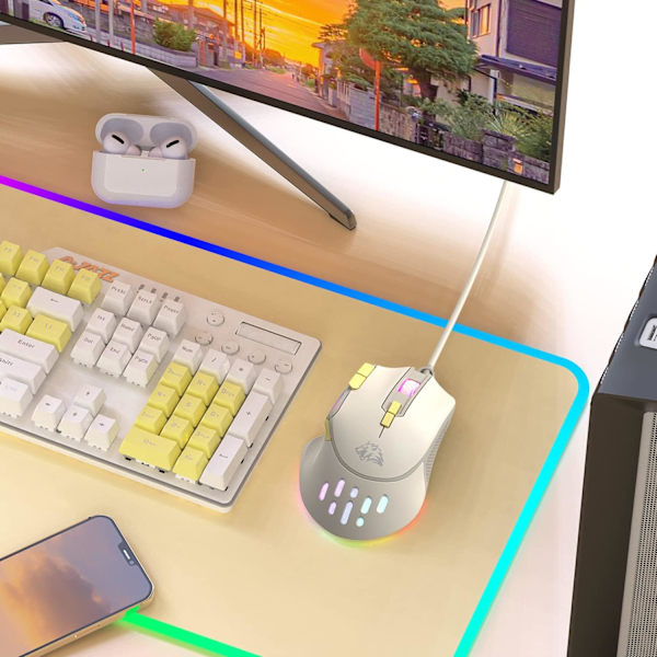 M2 RGB Trådbunden Spelmus, Dator PC Spelmöss USB Esports Mus RGB Bakgrundsbelysning, Justerbar 12800 DPI, 9 Programmerbar Knapp, Ergonomisk Ultralätt yellow
