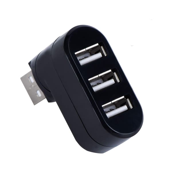 3 porte USB 2.0 Hub 180 graders rotation Mini dreje ekstern splitter adapter til notesbog bærbar PC (sort)