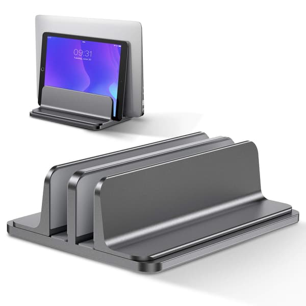 Dobbel vertikal bærbar PC-stativ, aluminiumslegeringholder grå