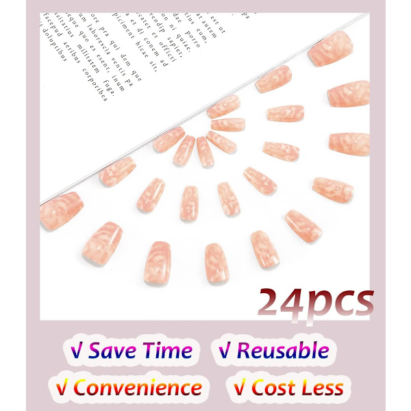 Korte Ballerina Falske Negle Rose Quartz Tryk på Negle Blanke Falske Negle 24stk Akryl Stick på Negle til Kvinder og Piger